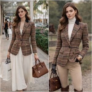 Ted Baker Houndstooth Brown Plaid Blazer Brown Black Yellow size 2